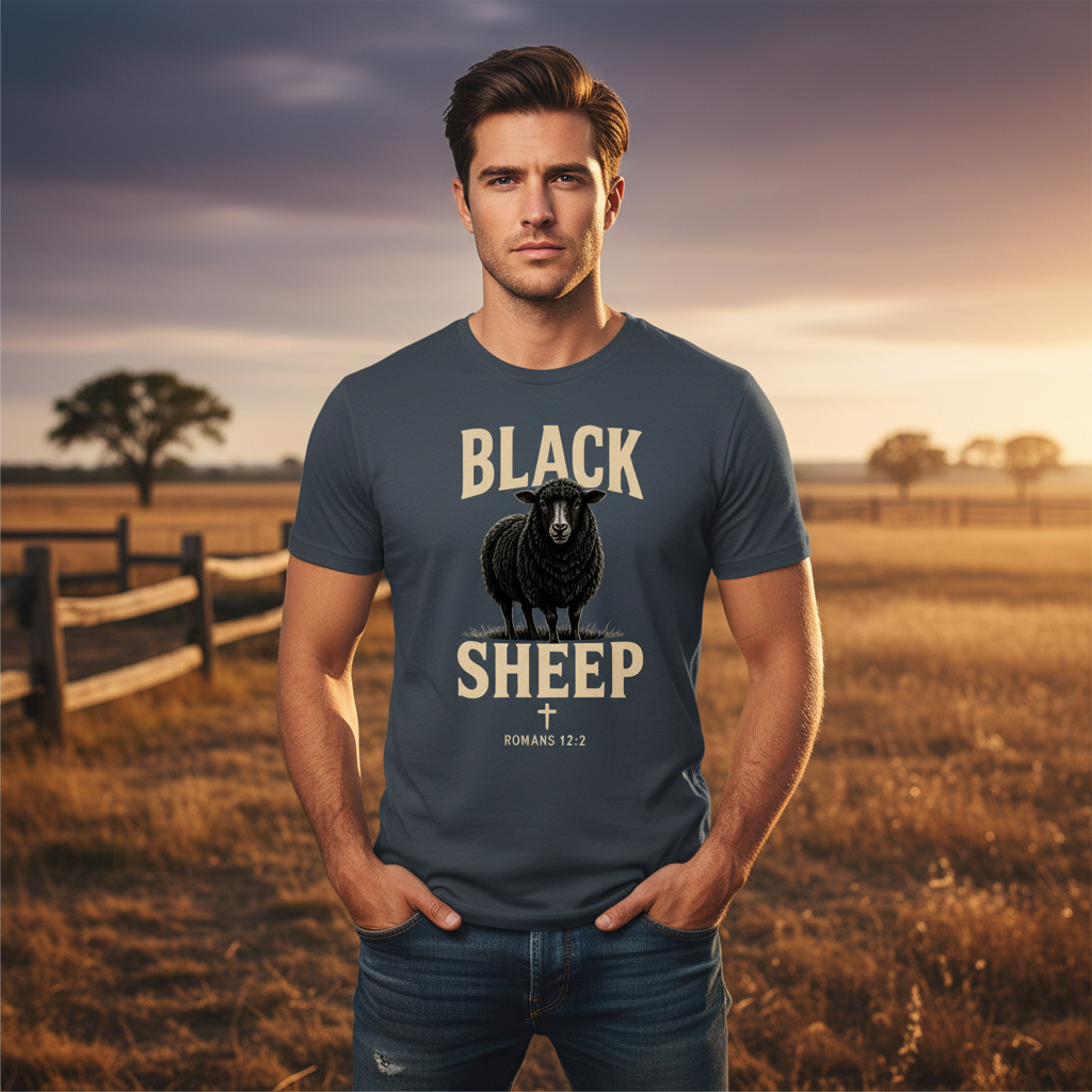 Black Sheep Romans 12:2 Faith T-Shirt | Front Print Only