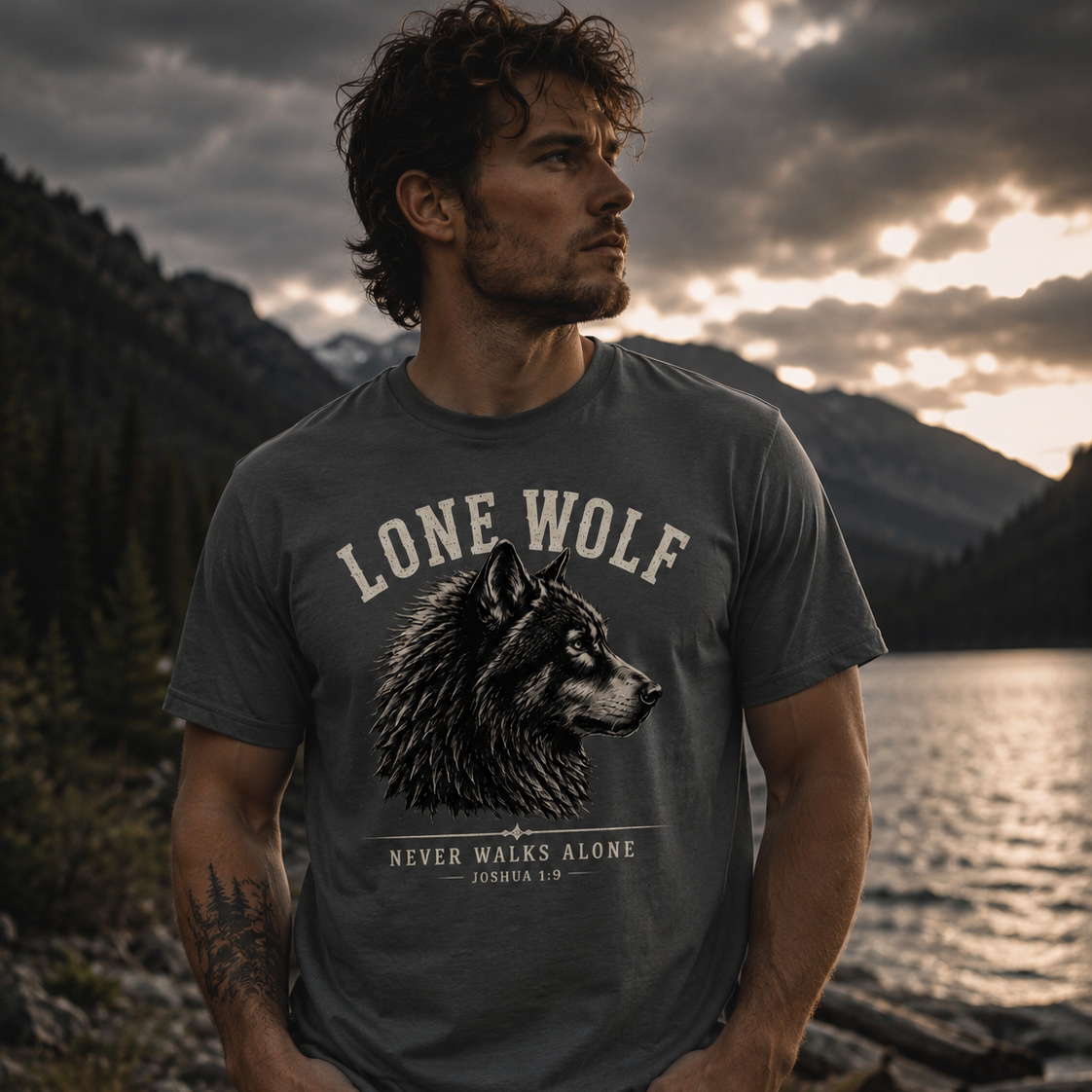 Lone Wolf Joshua 1:9 Faith T-Shirt | Never Walks Alone