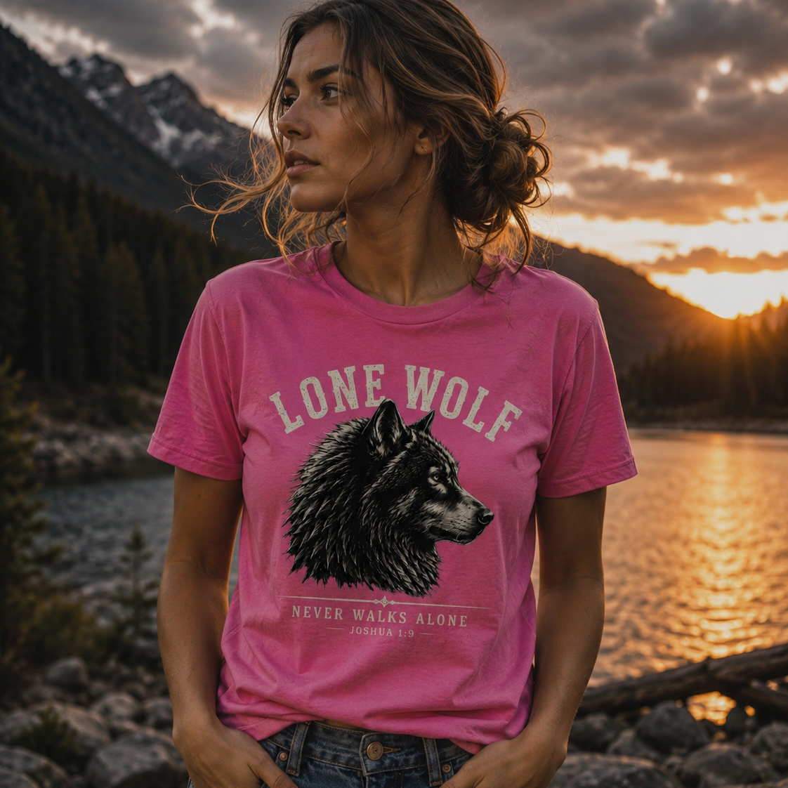 Lone Wolf Joshua 1:9 Faith T-Shirt | Never Walks Alone