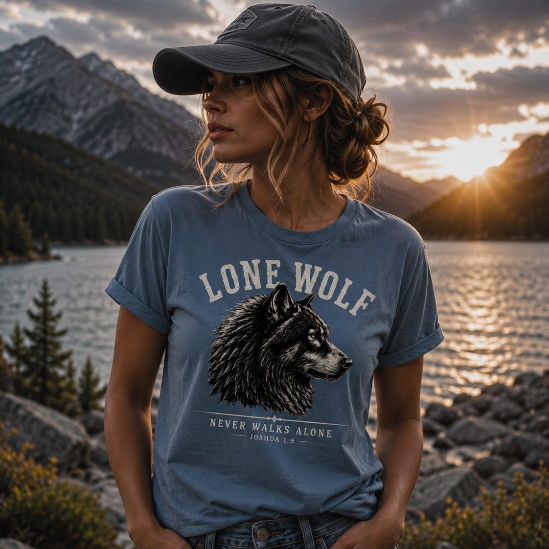 Lone Wolf Joshua 1:9 Faith T-Shirt | Never Walks Alone