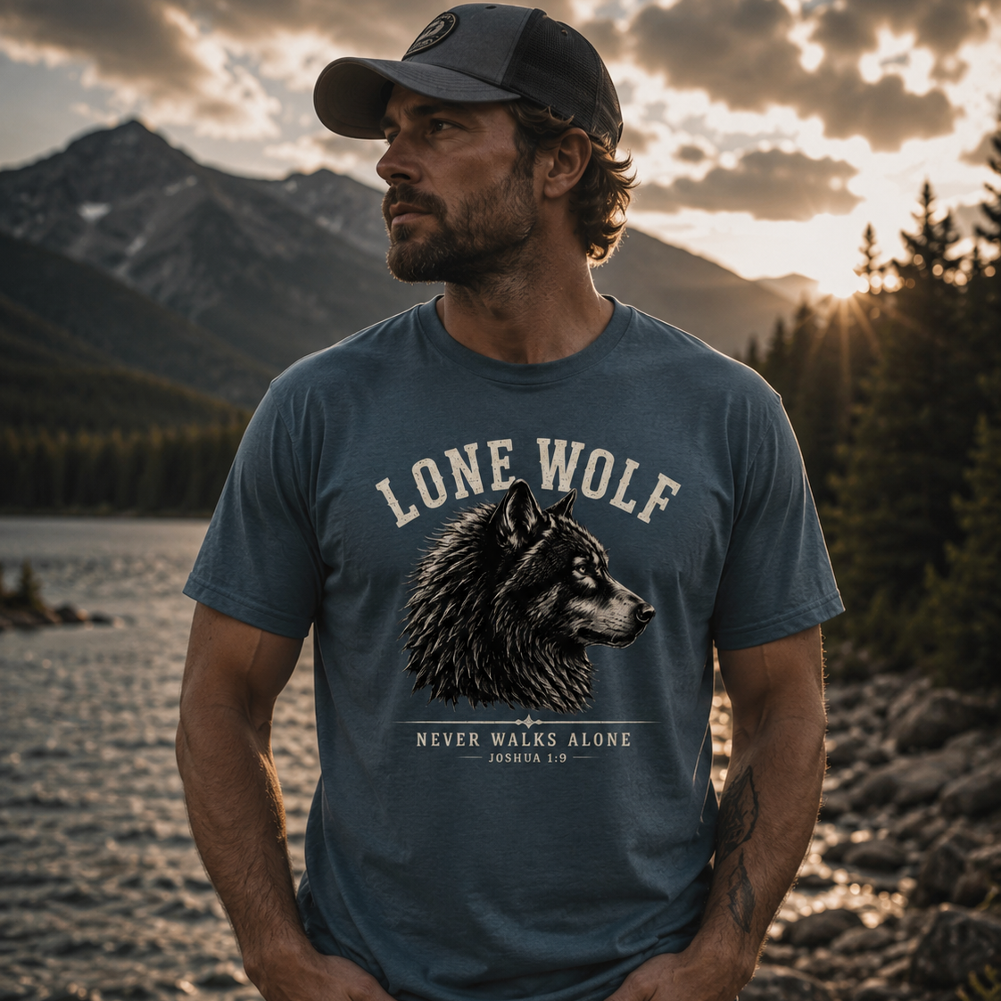 Lone Wolf Joshua 1:9 Faith T-Shirt | Never Walks Alone