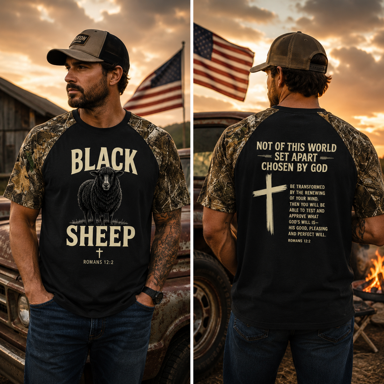 Black Sheep Romans 12:2 Camo Faith T-Shirt