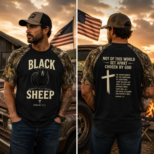 Black Sheep Romans 12:2 Camo Faith T-Shirt