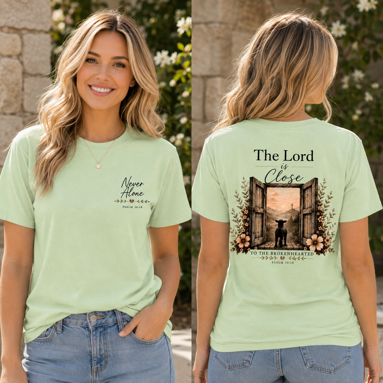 Never Alone Psalm 34:18 | Christian T-Shirt
