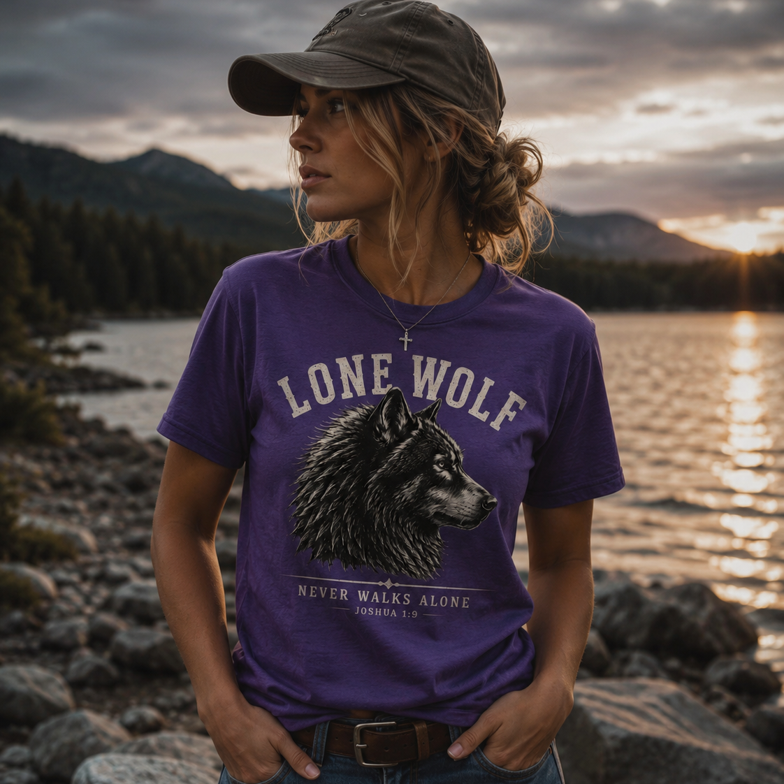 Lone Wolf Joshua 1:9 Faith T-Shirt | Never Walks Alone