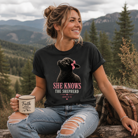 She Knows The Shepherd John 10:14 Faith T-Shirt