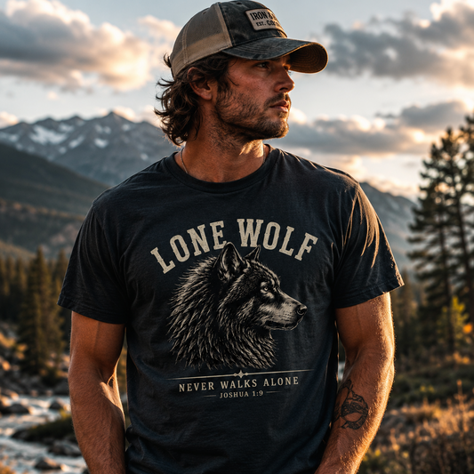 Lone Wolf Joshua 1:9 Faith T-Shirt | Never Walks Alone