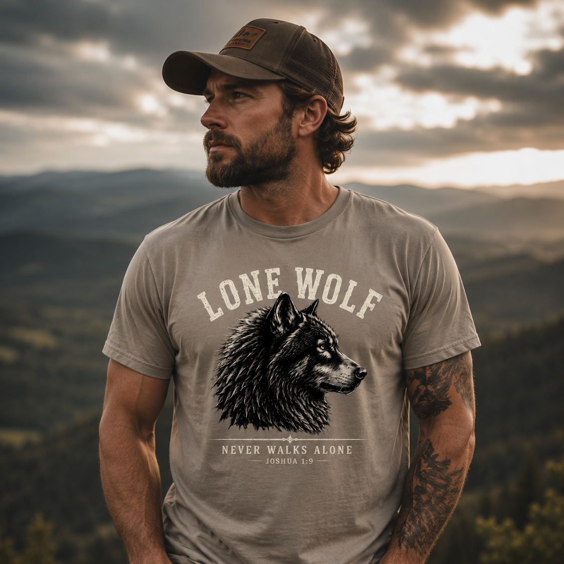Lone Wolf Joshua 1:9 Faith T-Shirt | Never Walks Alone