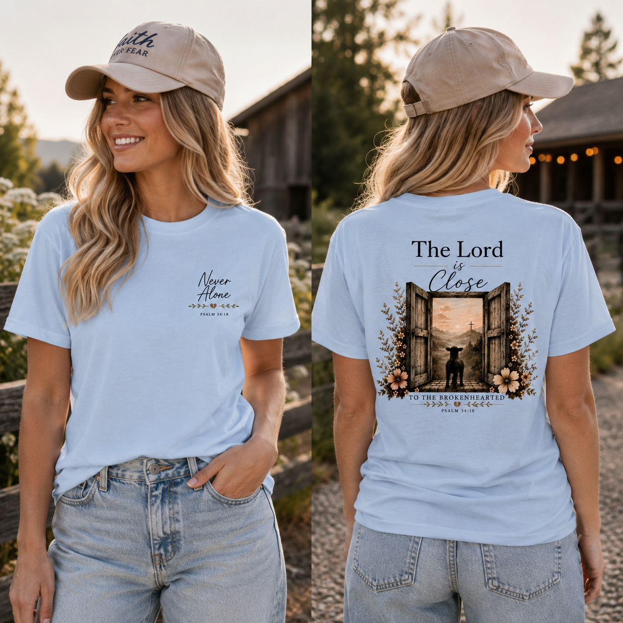 Never Alone Psalm 34:18 | Christian T-Shirt