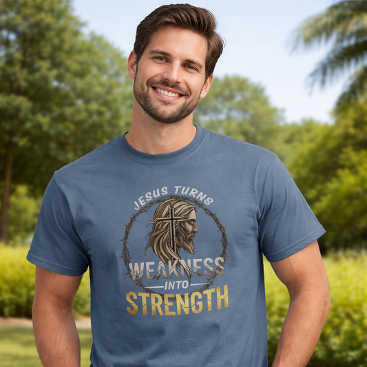 Jesus Turns Weakness into Strength Faith T-Shirt