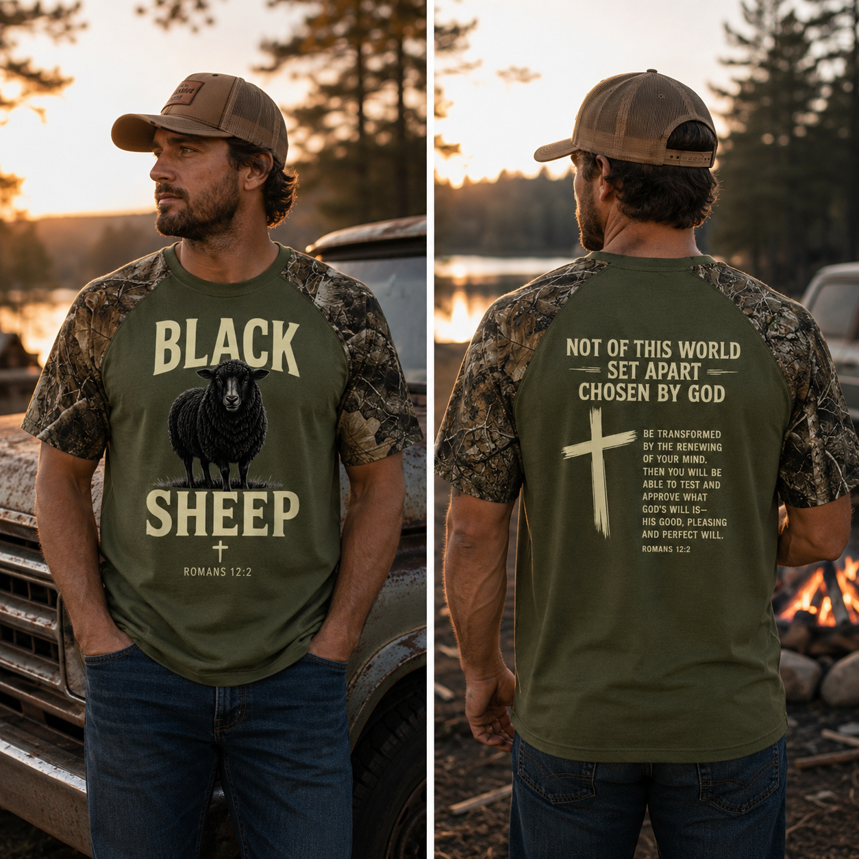 Black Sheep Romans 12:2 Camo Faith T-Shirt