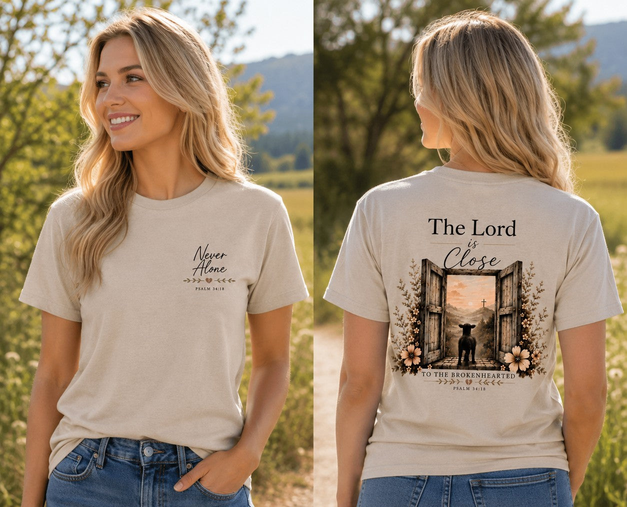 Never Alone Psalm 34:18 | Christian T-Shirt