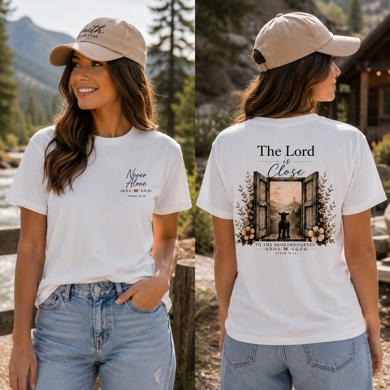 Never Alone Psalm 34:18 | Christian T-Shirt