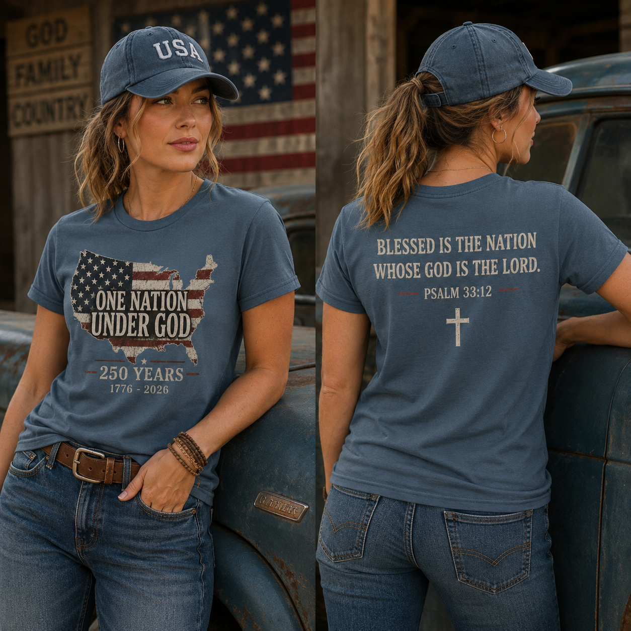 One Nation Under God 250 Years Psalm 33:12  Patriot T-Shirt